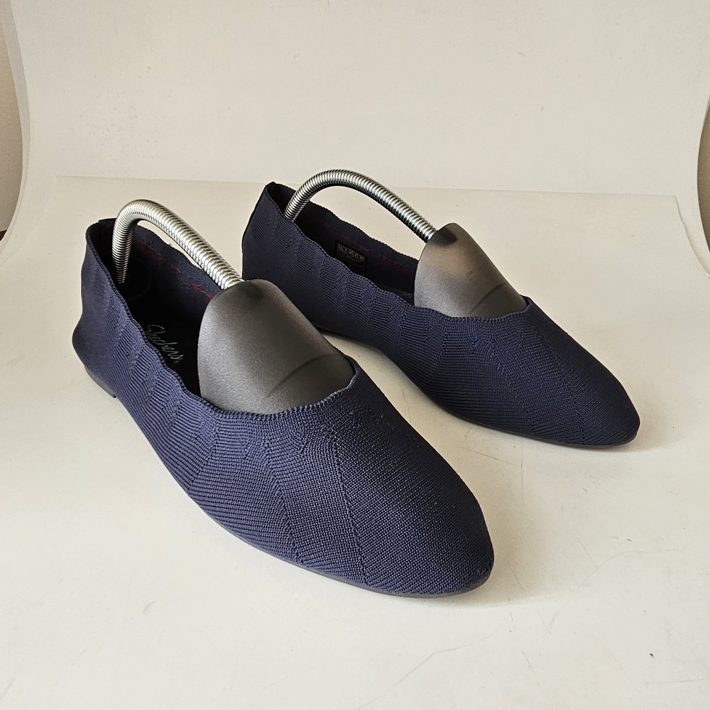 Skechers Women's Cleo Ray of Sunshine Navy Blue  Knit Ballet Flat Casual 10